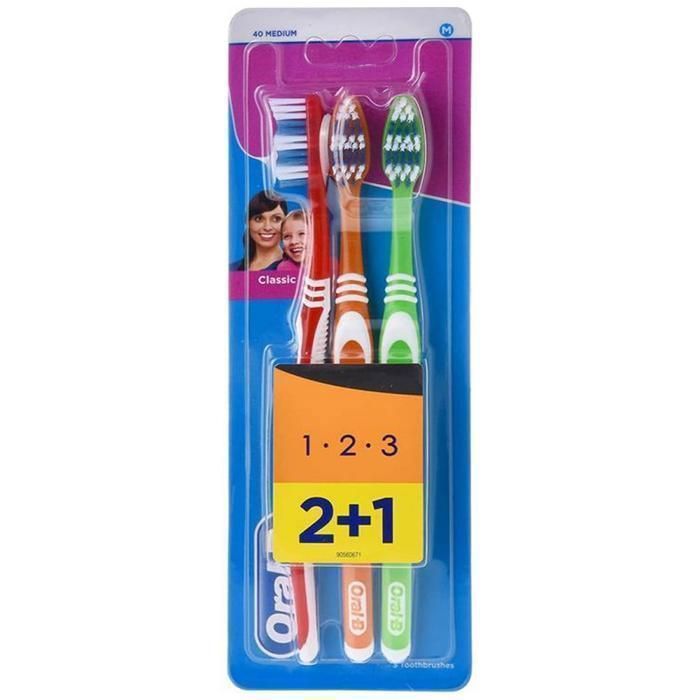 Oral B Brosse à Dents Classic 3 Effect 40 Medium - 3 unités