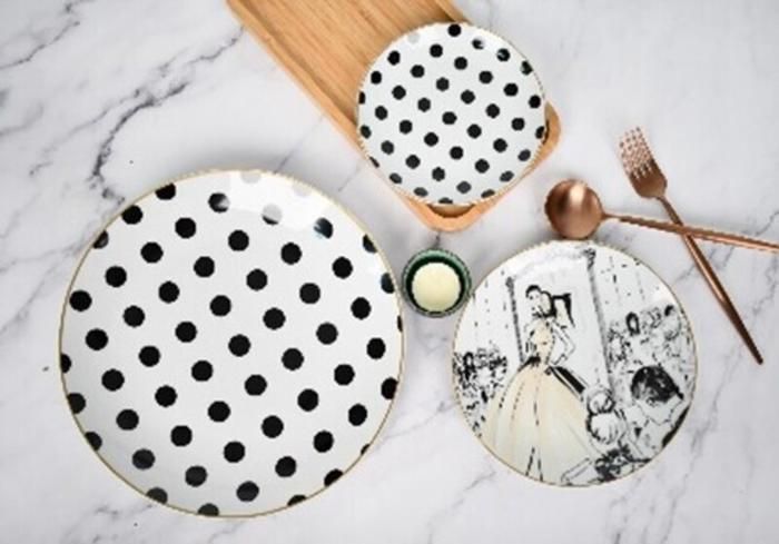 SERVICE DE TABLE 18 PCS MILAN : 6 GRANDES ASSIETTES, 6 ASSIETTES A DESSERT, 6 ASSIETTES A GATEAU