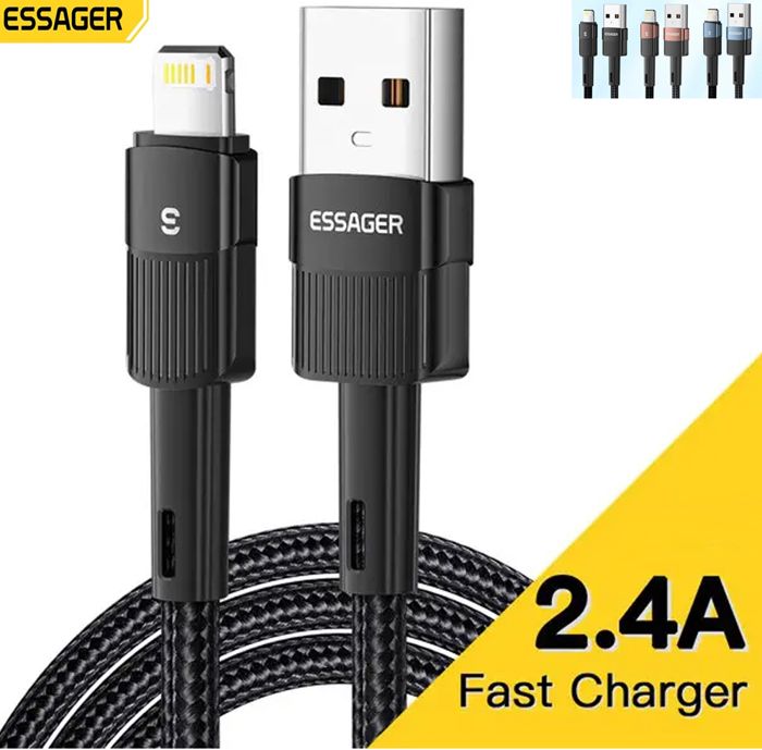Câble Chargeur USB-A vers Lightning Essager 1m 2.4A. pour telephone Iphone et tablettes Apple Noir ( EXCL-XC01 )