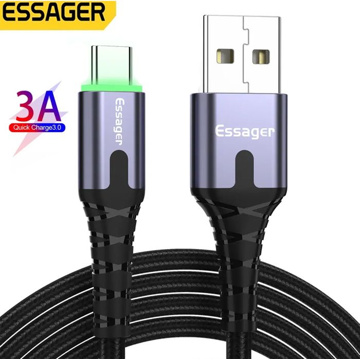Câble USB Essager LED Type-C Cable de charge rapide 3A USBC Type-C pour téléphone portable Xiaomi Samsung
