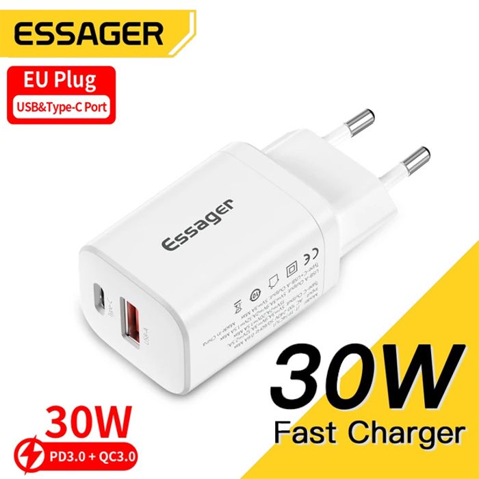 chargeur rapide Mini adaptateur USB type-c 30W QC PD 3.0, double Port Pour Téléphones smartphones IPhone Xiaomi Huawei Samsung