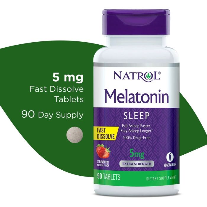 Natrol Mélatonine Aide au sommeil à dissolution rapide, Fraise, 5mg, 90 Comprimes – Made in USA