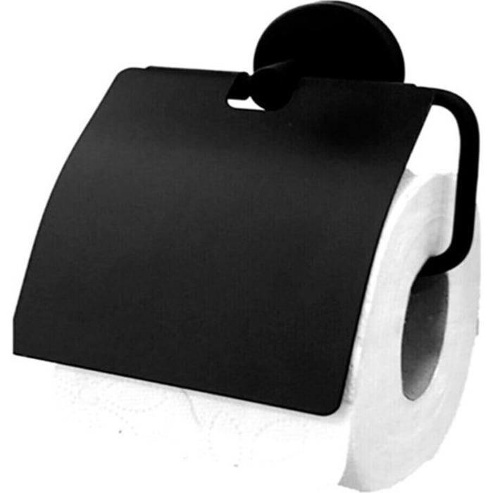 Porte-rouleau de papier toilette avec couvercle noir mat serie kumru