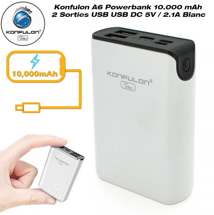 BATTERIE EXTERNE 10.000 mAh - POWER BANK POUR TELEPHONE A6 Powerbank 2 Sorties USB USB DC 5V / 2.1A