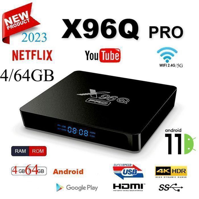 X96 Pro Smart TV BOX Dual Wifi 4Go+64Go Allwinner H616 6K ANDROID 11 avec un an serveur