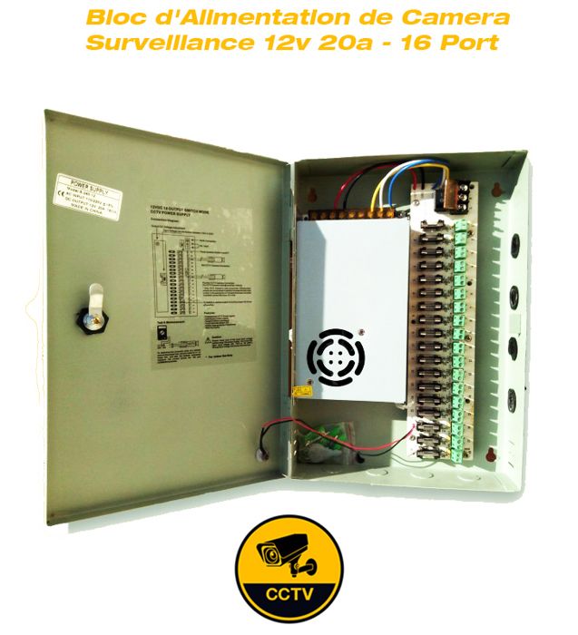Bloc boîtier d'alimentation de Camera Surveillance 12V 20A 16 ports