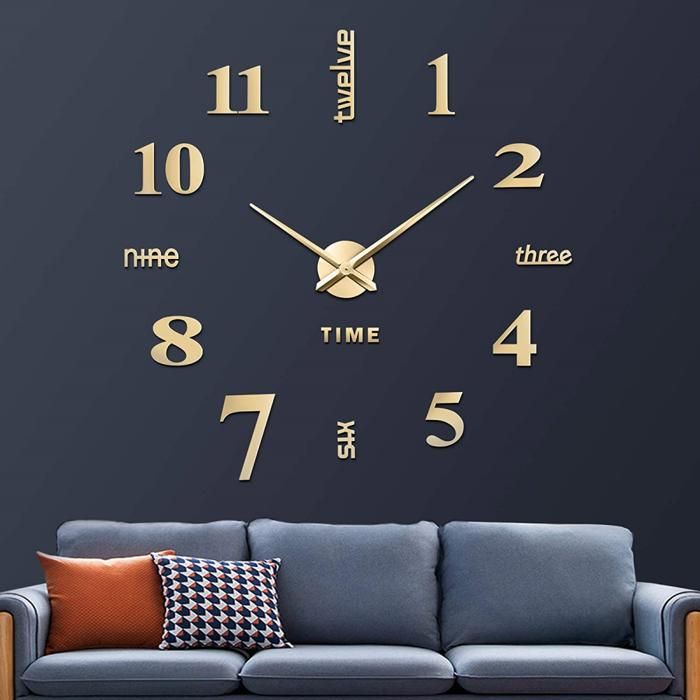 Montre Horloge Murale Autocollante 3D 1-1.5m Design Moderne De Grande Taille Ronde Décoration Salon Bureau Chambre