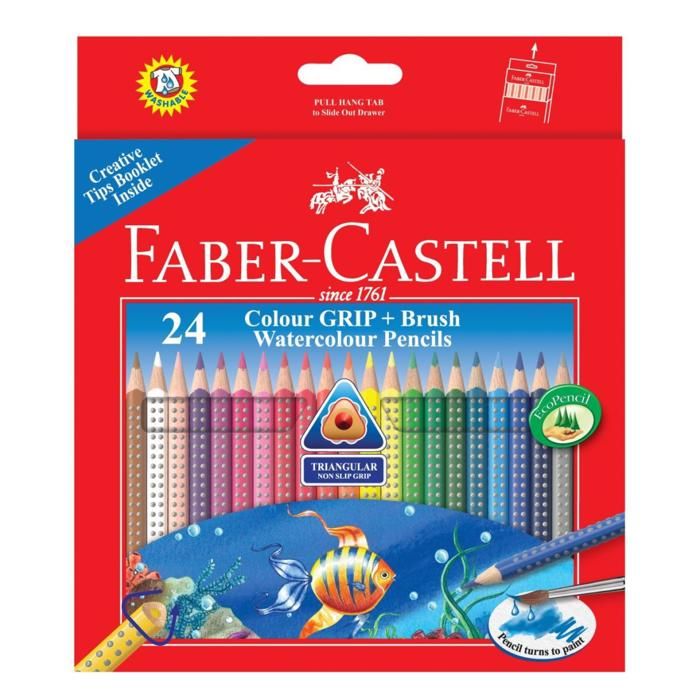 Boite 24 Crayons de couleur classiques triangulaire + pinceau