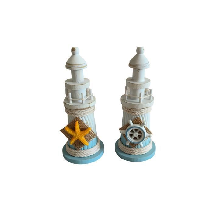 PHARE EN BOIS AVEC MOTIF ETOILE DE MER 7X7X5,19 CM