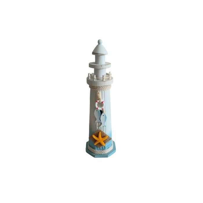 PHARE EN BOIS AVEC MOTIF ETOILE DE MER 9X9X32 CM