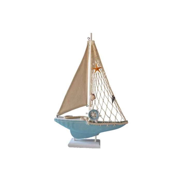 SCULPTURE BATEAU A VOILE BLEUCIEL 24,5X5X37CM
