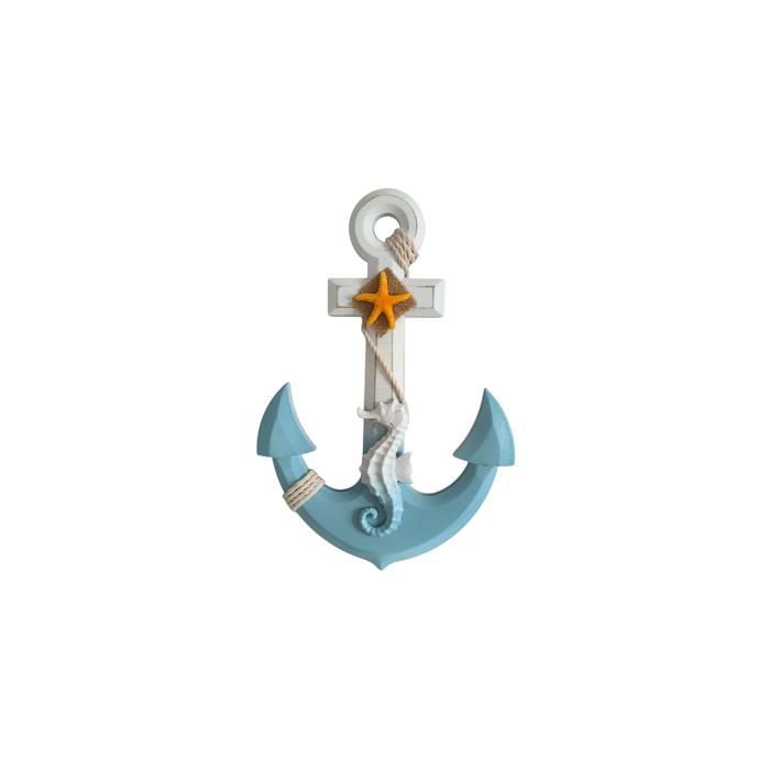 ANCRE DECORATIF EN BOIS AVEC MOTIF HIPPOCAMPE 22,5x2x33CM