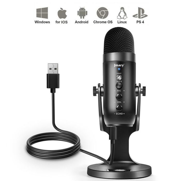 Jmary Microphone PRO cardioïde à condensateur USB, Type-c (IOS / Android, Mac / Windows)