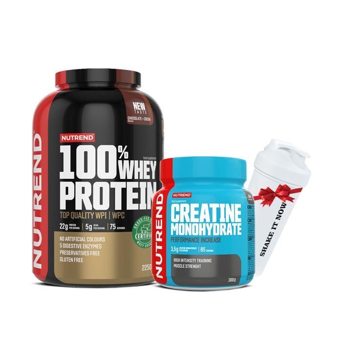 100% Whey protein 2,250kg - Nutrend+ Creatine monohydrate 300g-Nutrend+ Shaker offert + ( Shaker Gratuit )