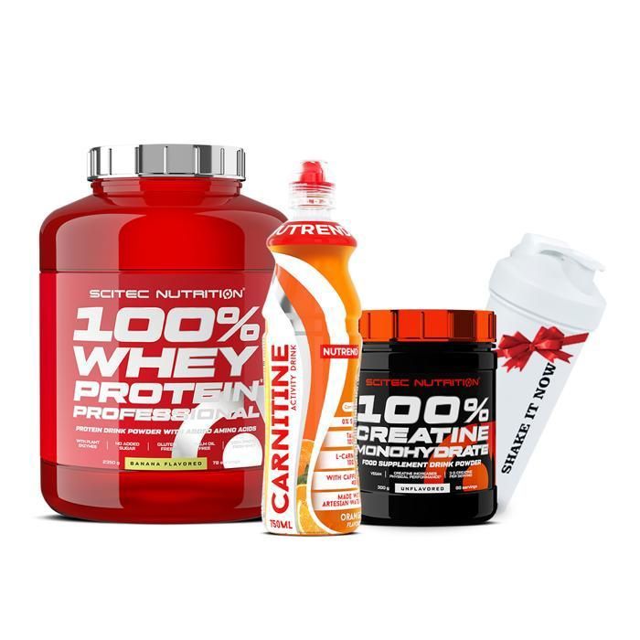 100% Whey Protein 2350g +100% creatine monohydrate 300g+ 1 Carnitine activity drink avec cafeine 750ml + ( Shaker Gratuit )