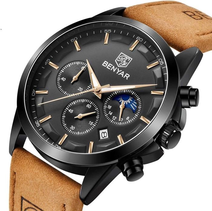 Benyar Montre De Luxe Originale 100% à Quartz Pour Homme Avec 2 Ans De Garantie