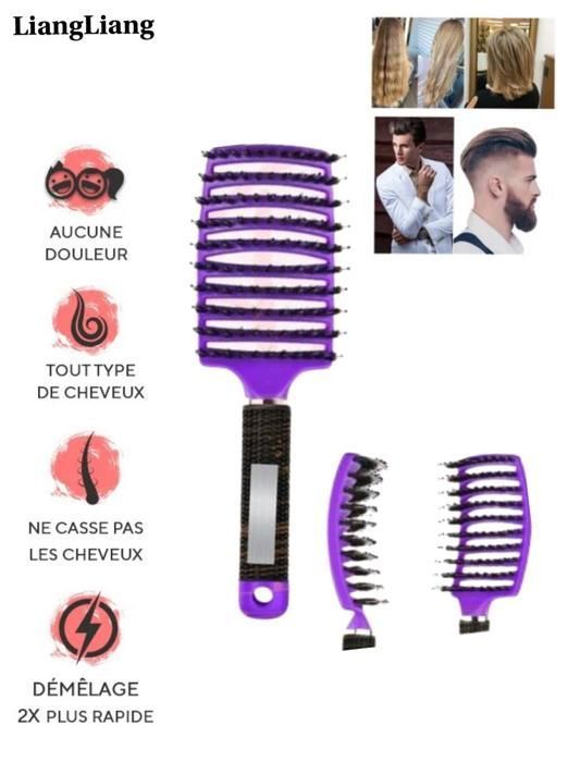 Brosse à Cheveux, Démêlante Anti-Casse et Anti-Nœuds, Brosse pour Femmes et Hommes et Enfants.