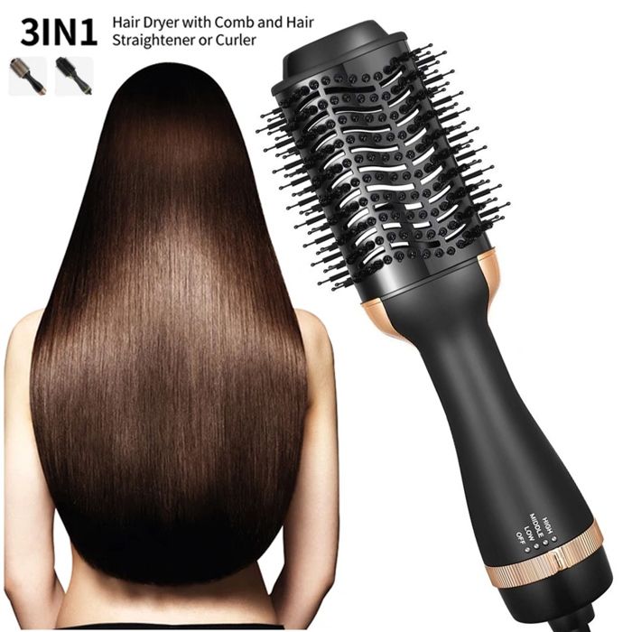 Feibo-brosse à lisser professionnelle 3 en 1, sèche-cheveux, éponge ronde en céramique et volumateur, Air chaud