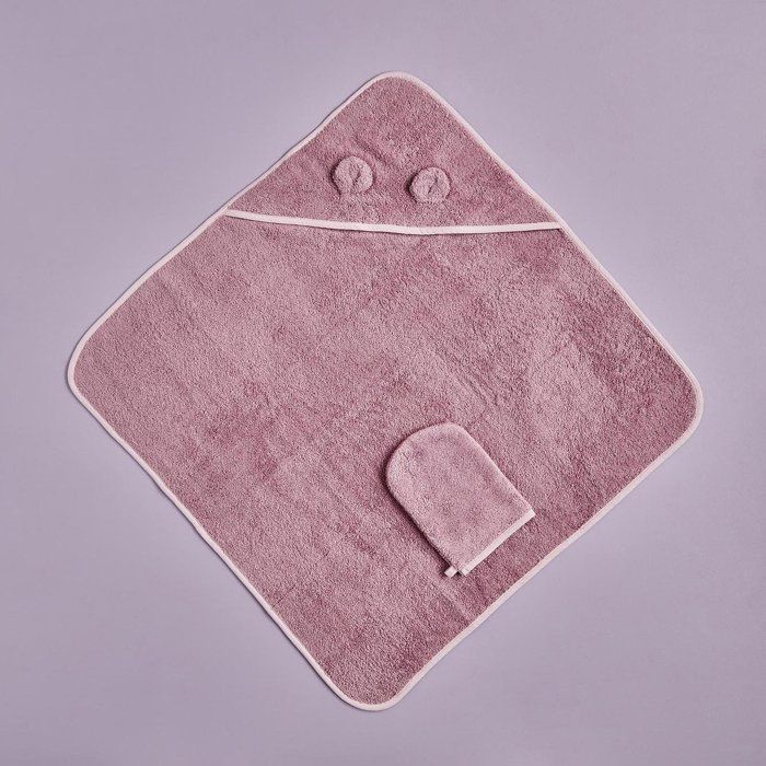 Ensemble de serviettes à emmailloter ours 100 % coton lilas (75 x 75 cm)