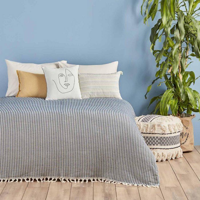 Couvre-Lit Double Nature Coton Bleu Marine (200x235 cm)