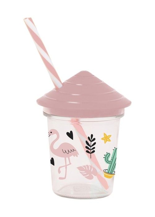 Gobelet en verre a motifs avec paille