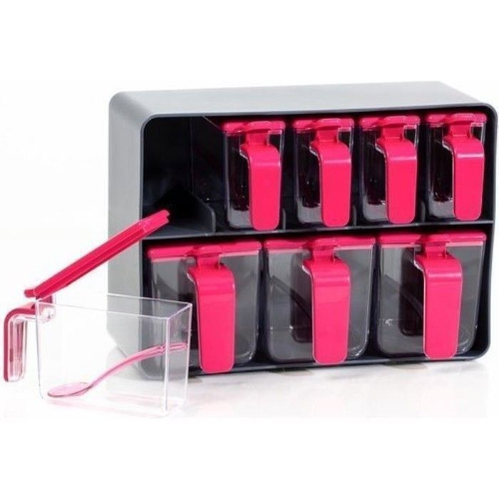 Coffret à épices Gris Fuchsia 5X250cc 3X690cc Herevin