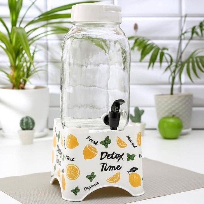 Bouteille en verre avec distributeur et infuseur blanc 5l
