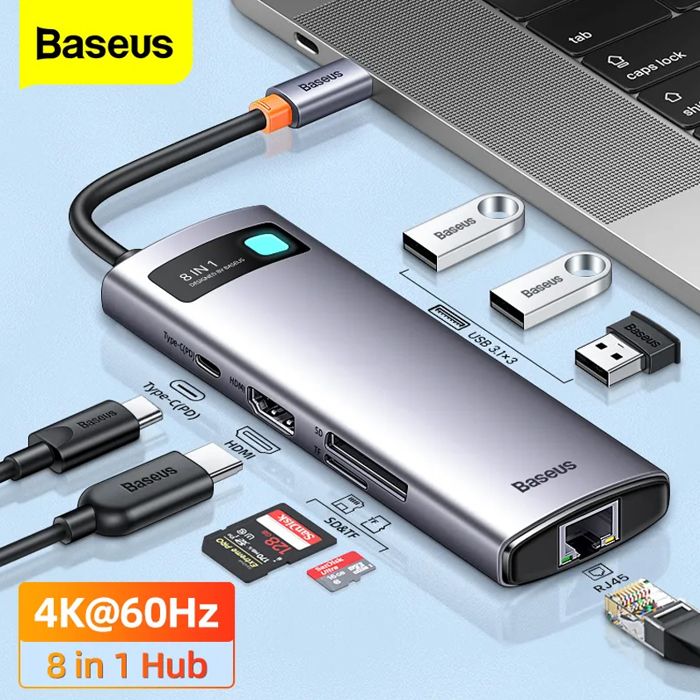 Baseus – HUB 8in1 répartiteur USB 3.1 Type C vers HDMI, adaptateur RJ45 PD 100W pour Macbook Air Pro Station d'accueil  4K 60Hz
