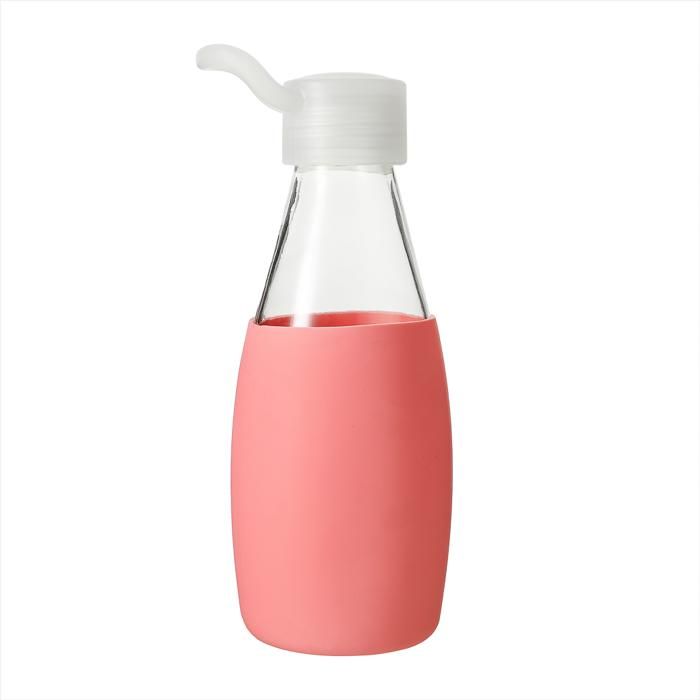 Bouteille en verre avec poignée et couvercle en silicone 500 ml (rose)