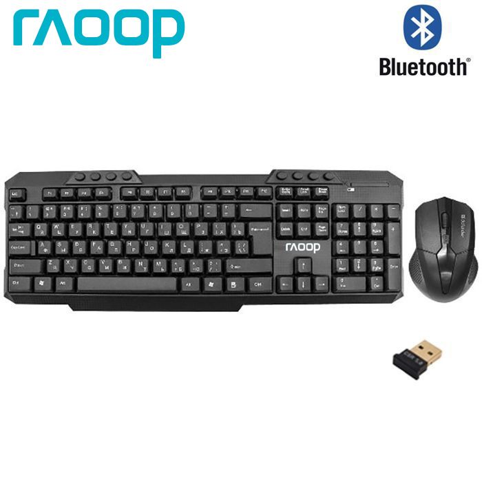 PACK Clavier et Souris sans fil Bluetooth version 2.4 GHz 800/1600 DPI KEYBOARD MULTIMEDIA RAOOP RP-1618 pour ordinateur de bureau
