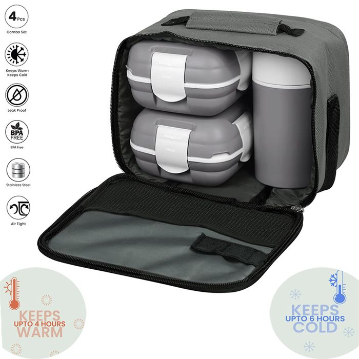 Thermoware Boîte À Lunch Isotherme Avec Bouteille De Sac Garde Au Chaud Pendant 4 À 6 Heures (2x500 Ml + 600 Ml