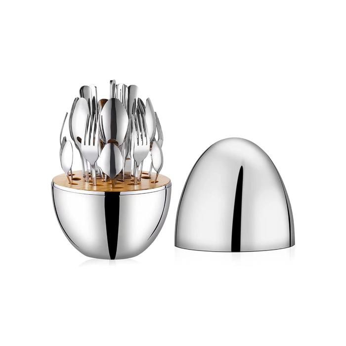 SET COUVERT DESIGN OEUF ARGENTE