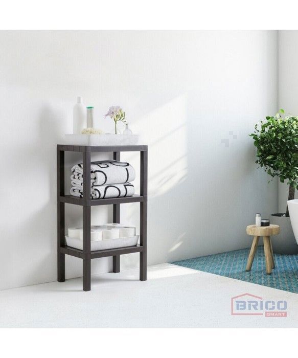 Étagère de Rangement - BRICOSMART - Marron - 3 Niveaux - Plastique Solide - Multi-usages