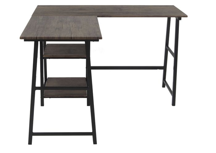 Bureau STEELY En L Avec Rangement - Bois Sombre