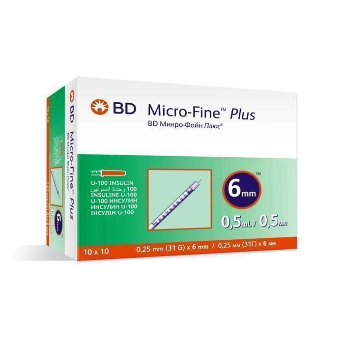 BD MICRO-FINE PLUS SERINGUE A INSULINE 0.5ML//6MM - BTE10