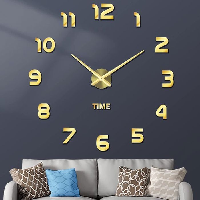 Montre Horloge Murale Autocollante 3D 1-1.5m Design Moderne De Grande Taille Ronde Décoration Salon Bureau Chambre