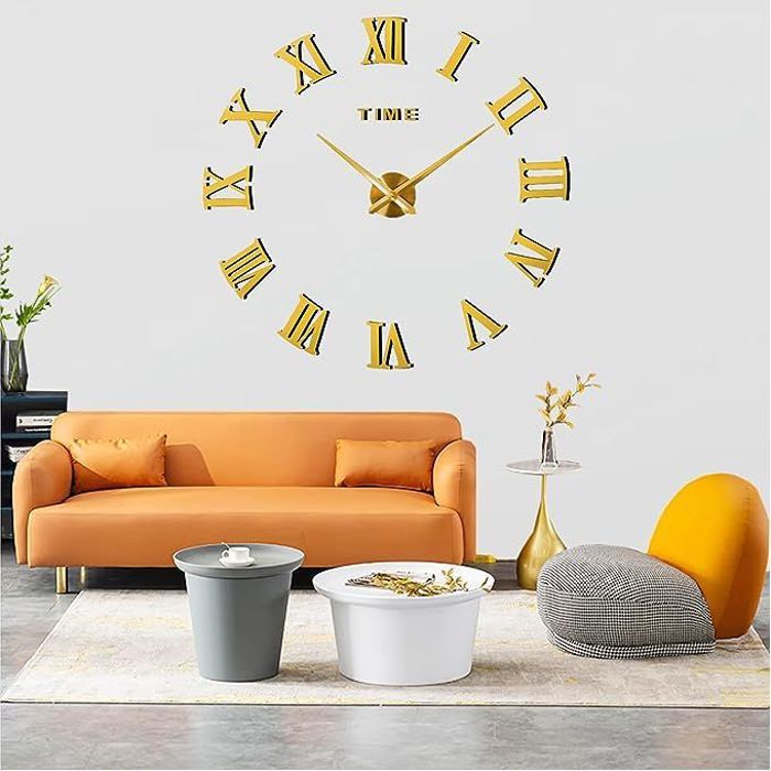 Montre Horloge Murale Autocollante 3D 1-1.5m Design Moderne De Grande Taille Ronde Décoration Salon Bureau Chambre