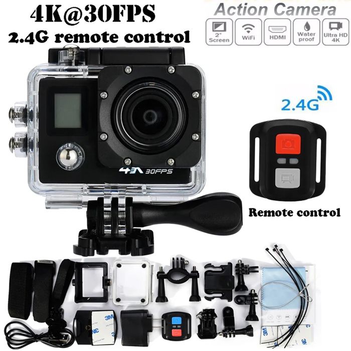 4K WIFI Sport Action Caméra Double Écran 4 K 30FPS Ultra HD extrê Sport étanche Camara Go pro Hero Cam Style + À Distance contrôle