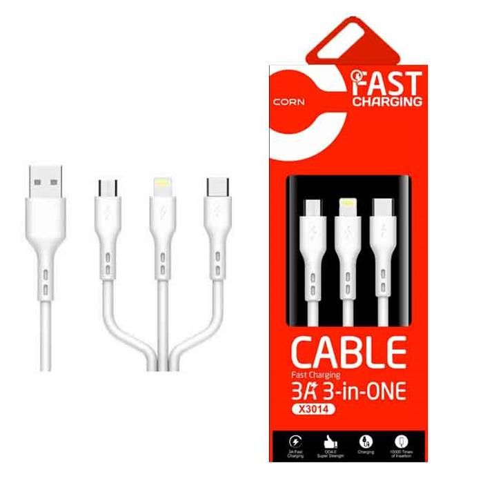Câble De Charge 3 En 1 Corn X3014 Comprenant Iphone, Type-C Et Micro Usb