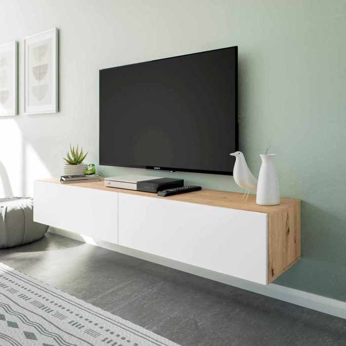 KAWAY Meuble tv moderne suspendu avec 2 portes 180 cm