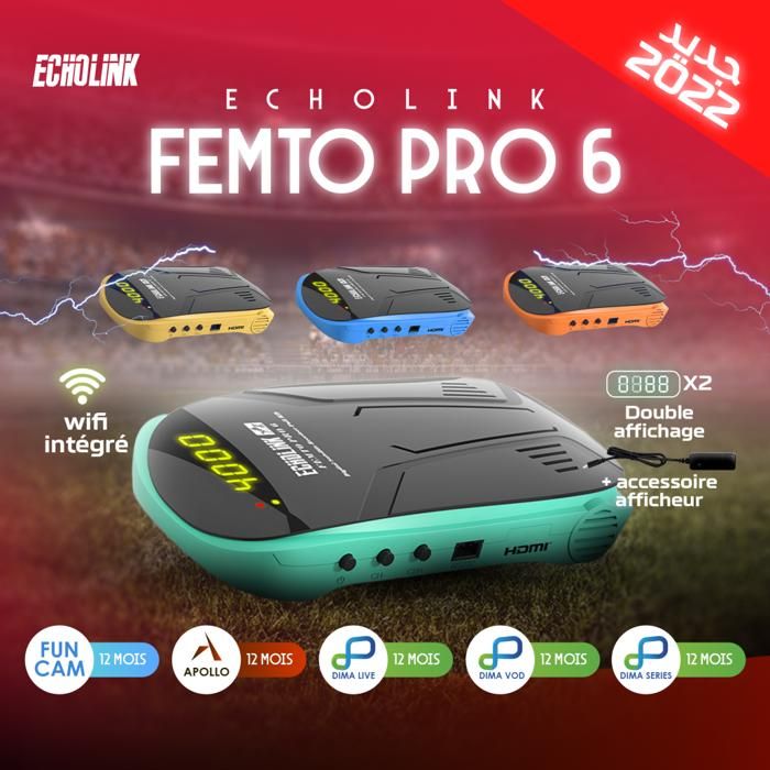 Récepteur TV EchoLink Femto Pro 6 — Décodeur numérique HD, Wi‑Fi & Enregistrement USB