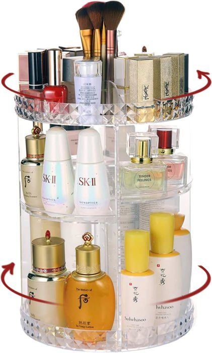 Organisateur de maquillage rotatif à 360° Transparent
