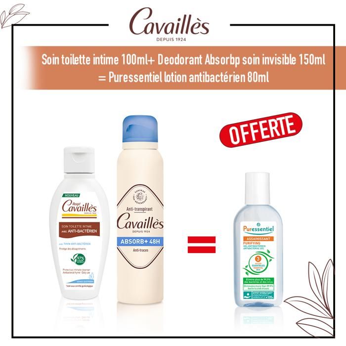 soin toilette intime 100ml + Deodorant absorb+ spray 150ml) = Puressentiel lotion antibactérien 80ml  OFFERT