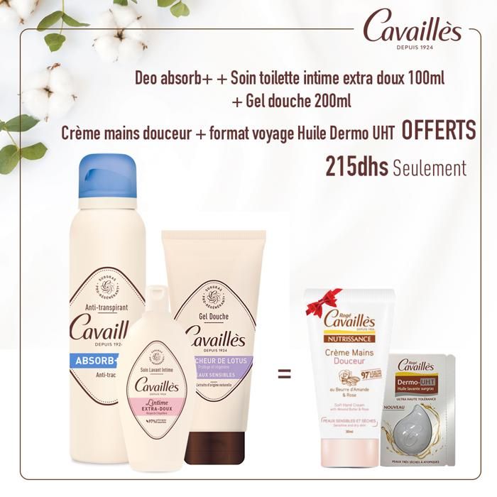 Deodorant absorb 150ml + Hygiéne intime extra doux 100ml + Gel douche 200ml) 2 formats voyage hygiéne intime extra doux OFFERT