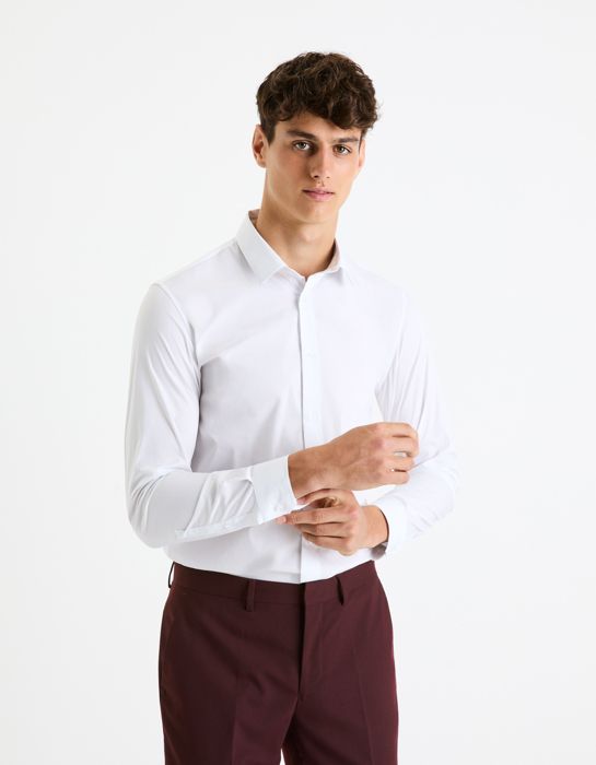 Chemise - CELIO - Regular - Coton Stretch - Manches Longues - Couleur Blanche - Marjane Mall - Image 1