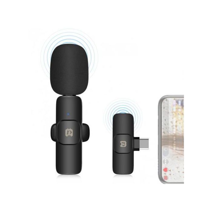 Microphone Lavalier sans fil pour appareil Type-C / USB-C, prise en charge du chargement du téléphone (noir)