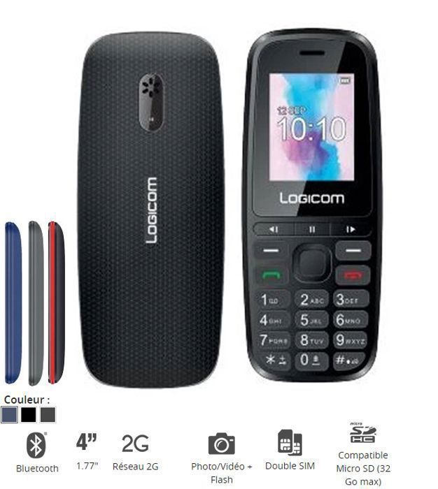 MOBILE Téléphone Portable Logicom P199E Camera: 0.8 mégapixels Nombre de SIM: Dual SIM Torche Radio FM sans fil Bluetooth