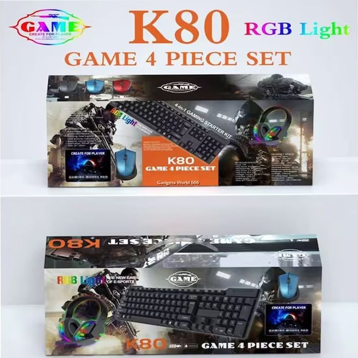 PACK Ensemble gaming de jeu 4 en 1 K80 Souris - Clavier - Casque - Tapis de souris pour tous les gamers qui souhaitent un équipement
