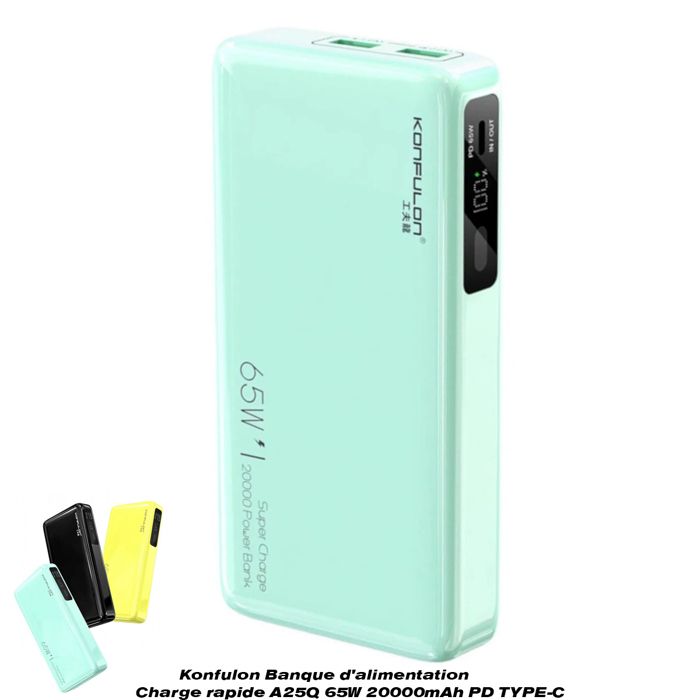Power Bank puissante 20000 mAh USB C PD-DC 60 W sortie 65 W batterie externe écran LED compatible avec iPhone Samsung Huawei Xiaomi