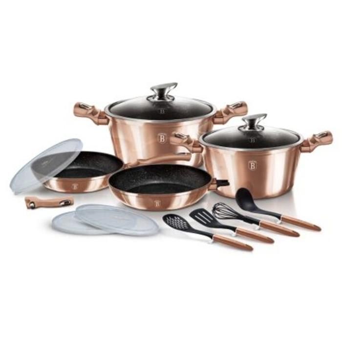 Batterie de cuisine 13 pièces avec poignée amovible, Metallic Line Rose Gold Edition